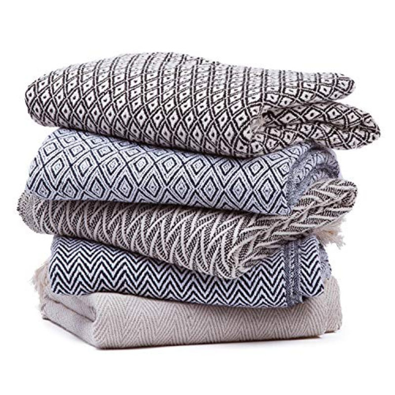 Zaina Cream Herringbone 50x60 Cotton Throw Blanket with Fringe