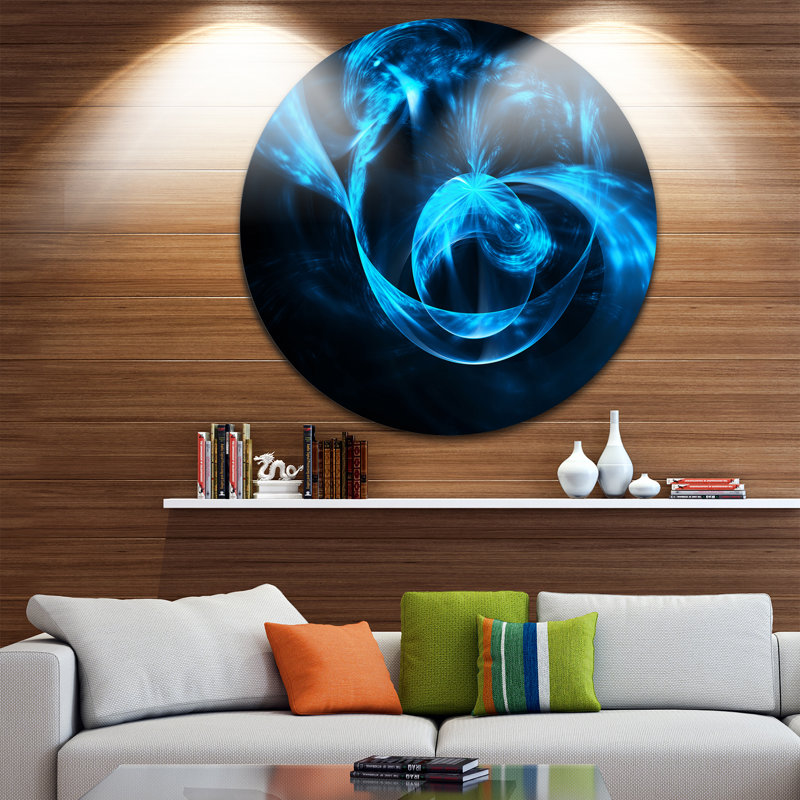 « fractal 3d circleed blue waves », impression sur métal, H 38 po x l 38 po x P 1 po
