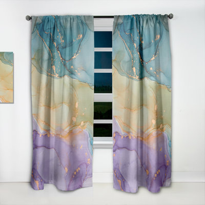 Blue And Purple Liquid Art - Modern Velvet Curtain - Room darkening - 1 panel