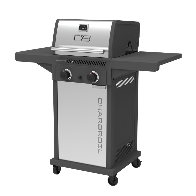 Charbroil Performance Series 2-burner Gas Grill Cabinet with Foldable Side Shelves, Grey & Stainless Steel