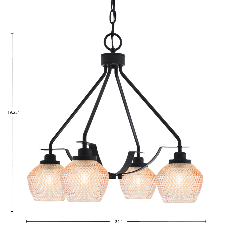 Lustre 4 lumières Odyssey illustré en finition noir mat avec verre texturé ambre de 6 po