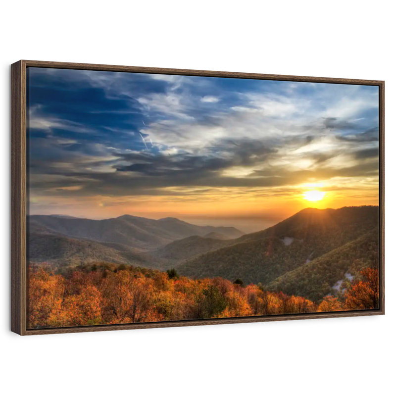 Shenandoah Sundown, 19 po x 13 po, Cadre flottant en noyer