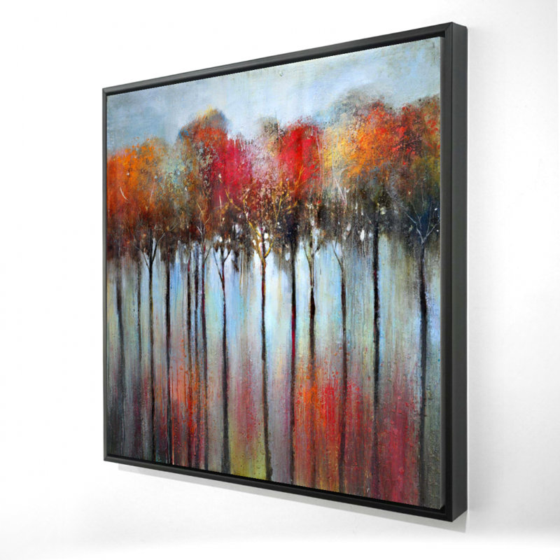 Forêt abstraite et colorée | Toile avec cadre bleu | Décoration intérieure, H 25,25 po x l 25,25 po