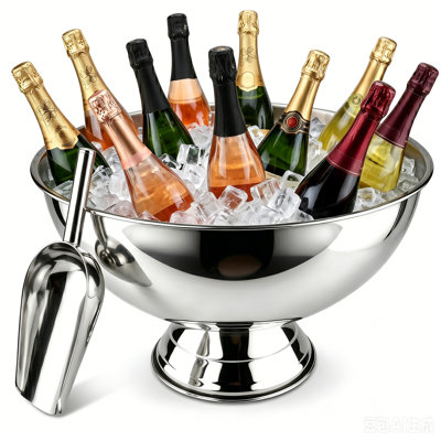 Champagne Bucket and Ice Scoop 13.5L Ice Bucket Stainless Steel Large Champagne Bowl Ice Serving Scoop Set for Beer Wine Chiller Tool Home Bar Party Celebration