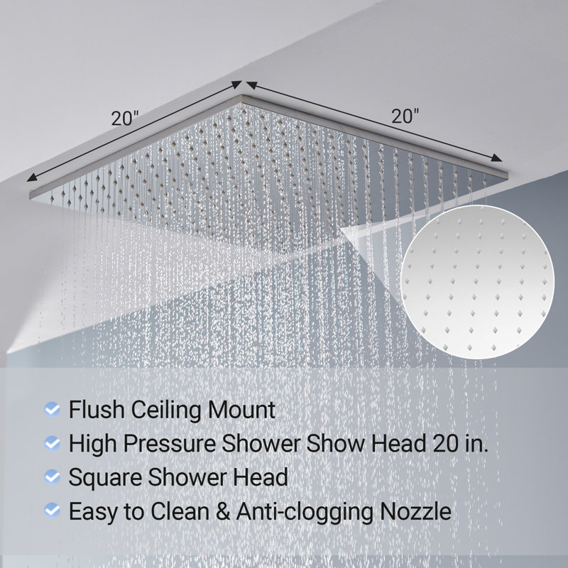 Large Chrome Dual Square Ceiling Mounted Shower System with Body Jets