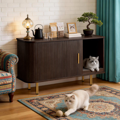 38.5" Cat Litter Box Enclosure with Scratch Pad & Sliding Tambour Door