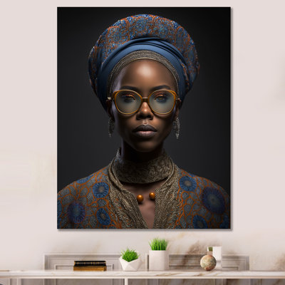 Coman, femme afro-américaine, designer, lunettes, vêtements traditionnels II, sur toile