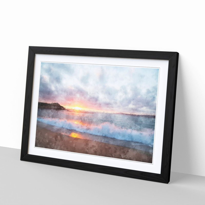 Pacific Coast Sunset - Framed Print, 62cm H x 87cm W x 2cm D, Black
