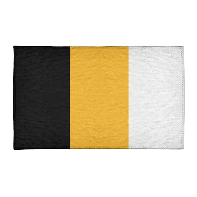 Tapis noir/doré/zone blanche rayée Pittsburgh, Rectangle 3 pi x 5 pi