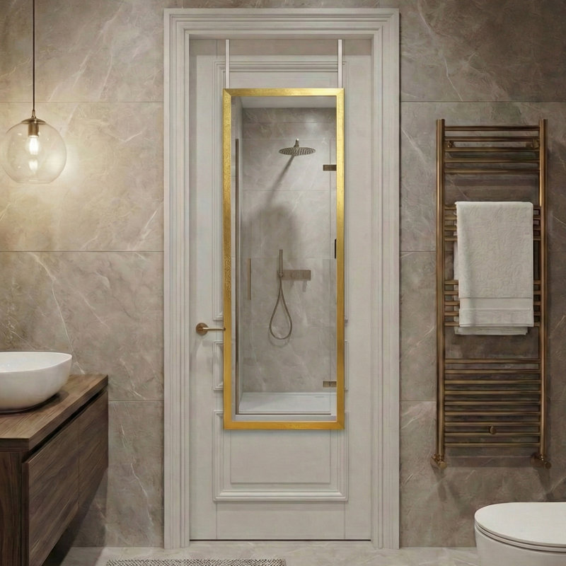 44" x 16" Framed Full Length Mirror, Wall-Mounted or Over the Door Mirror With 2 Adjustable Height , Doré