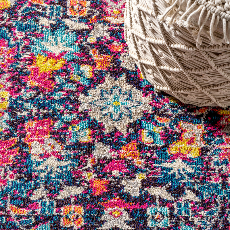 Latrobe Modern Persian Boho Floral Multi/Purple Rug, Round 5'3"