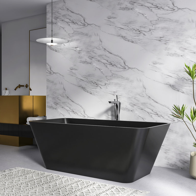 x 31.5'' Freestanding Soaking Solid Surface Bathtub, Matte Black