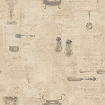 Kitchen Recipes Café Utensils 32.8' L x 21" W Wallpaper Roll