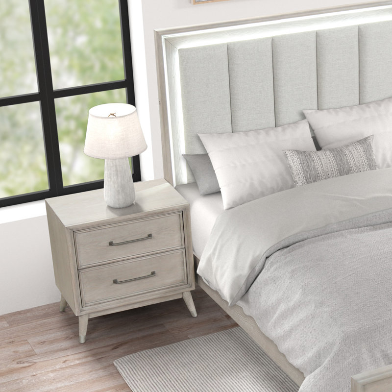 Ensemble de chambre à coucher 4 pièces avec éclairage à DEL Roundhill Haak, finition chêne gris, très grand, Très grand