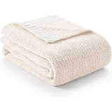 Buttery Ivory Throw Blanket For Couch, Reversible Super Soft Knitted Blankets, Warm Cozy Knit Fuzzy Plush Lightweight Throws Dupes For Sofa, Bed, Picnic, Ivory, 50 X 60 Inches