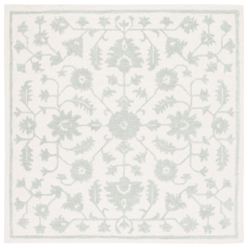 Joran Hand Tufted Wool/Cotton Oriental Rug in Green/Ivory, Square 6'