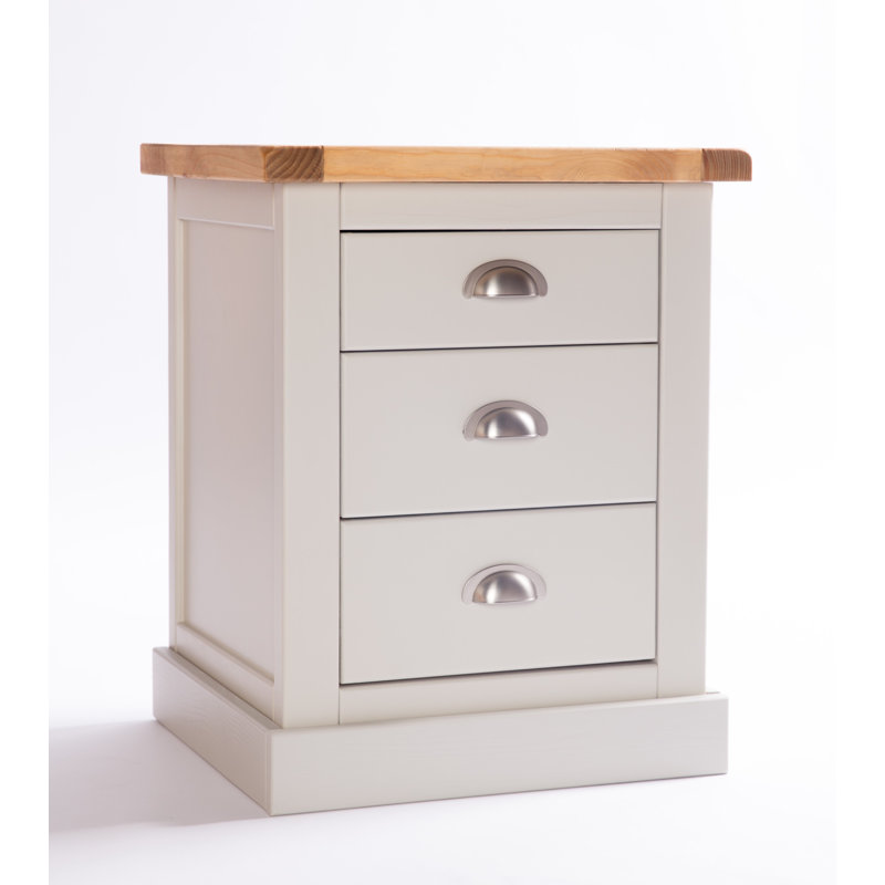 Brian 45 cm W Bedside Table, Natural/Grey/Chrome