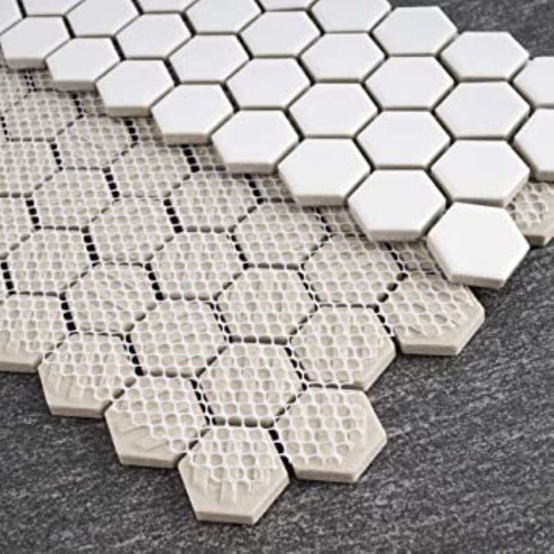 Carreau de mosaïque en porcelaine nid d'abeille pour mur et plancher 1 "x 1" Cascade, Blanc
