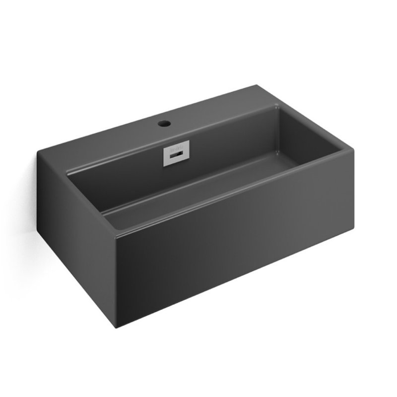 Belfry Bathroom Kiera 420mm L x 3600mm W Ceramic Rectangular Sink with Overflow, Charcoal Grey