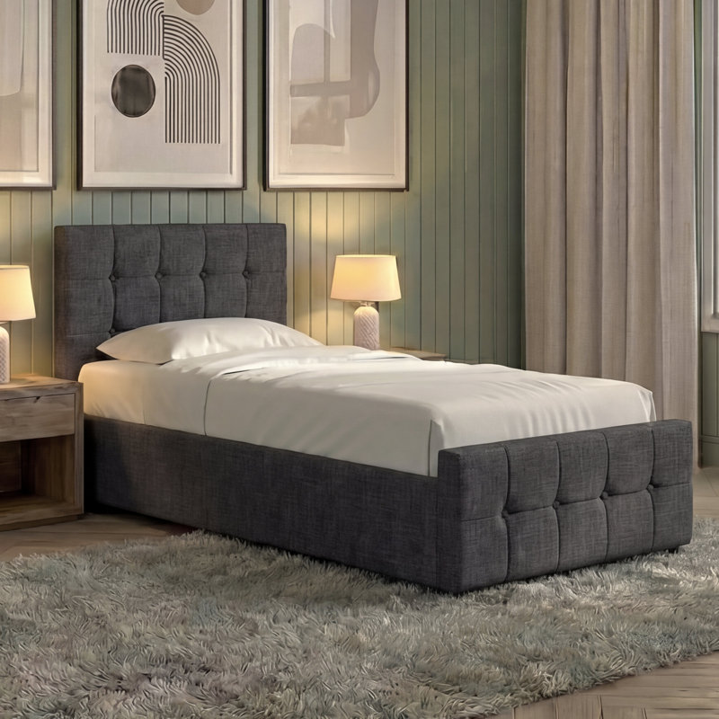 Connell Upholstered Ottoman Bed, UKFR Certified, Dark Grey , Single (3')