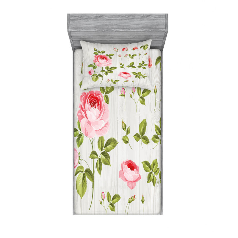 Microfiber Floral Sheet Set, Twin Sheet Set with Fitted Sheet