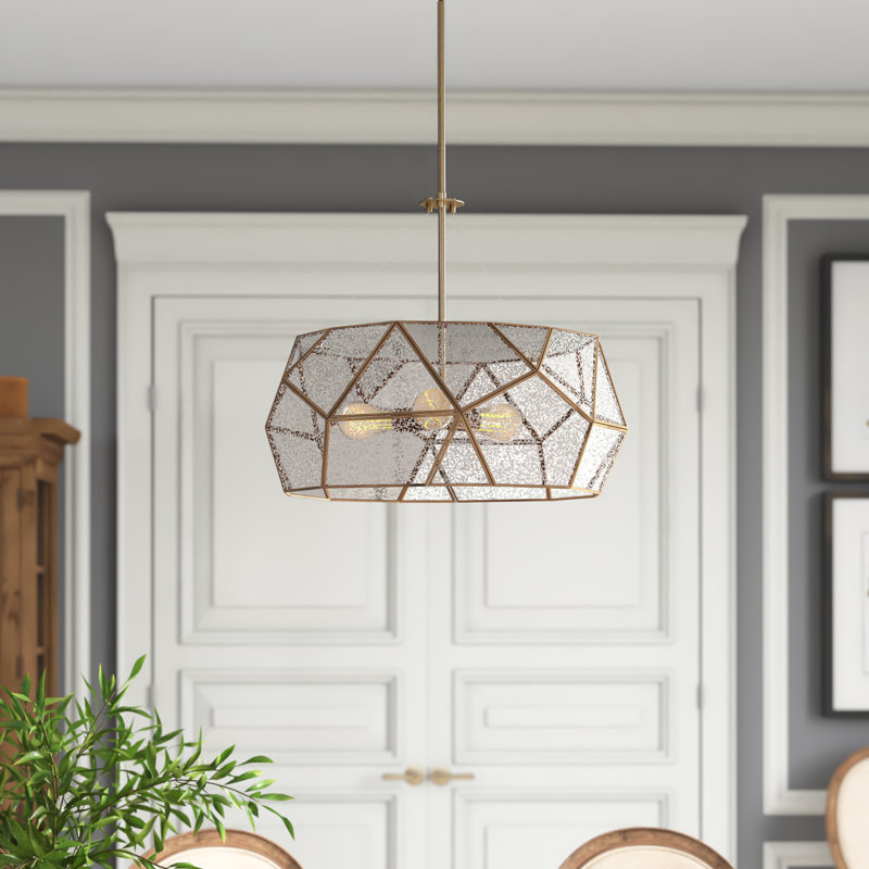 Euclid 24-Inch Aged Brass Drum Pendant Light with Mercury Glass