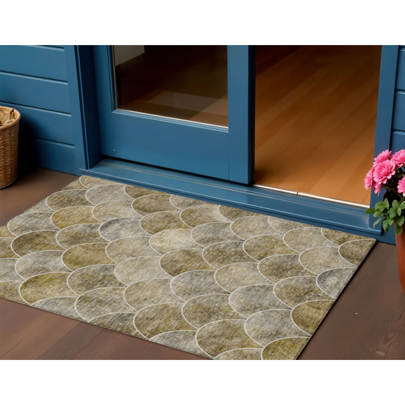 Tapis extérieur lavable abstrait beige et gris taupe 3 pi x 5 pi
