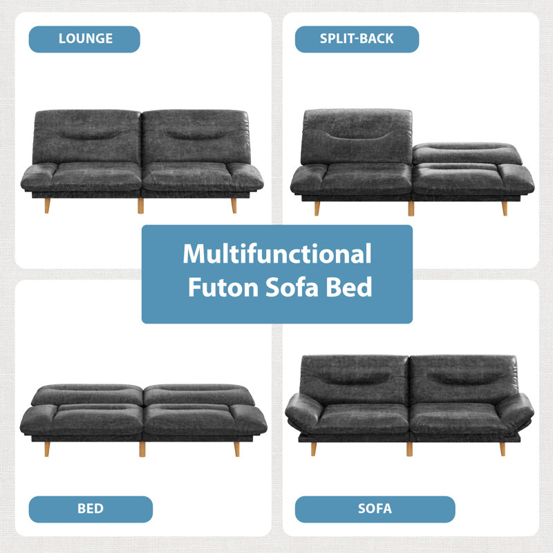 Canapé FUTON avec côtés et dossier réglables, Noir