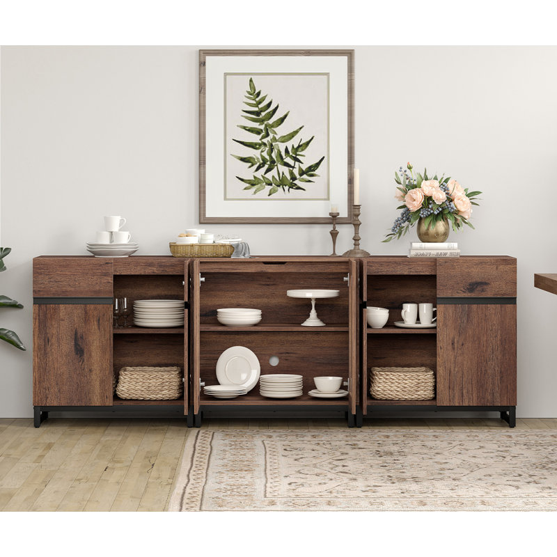 Modern Sideboard With Adjustable Shelves, 3 In 1 Storage Cabinet With Glass Doors, Coffee Bar Cabinet For Living Room, Kitchen