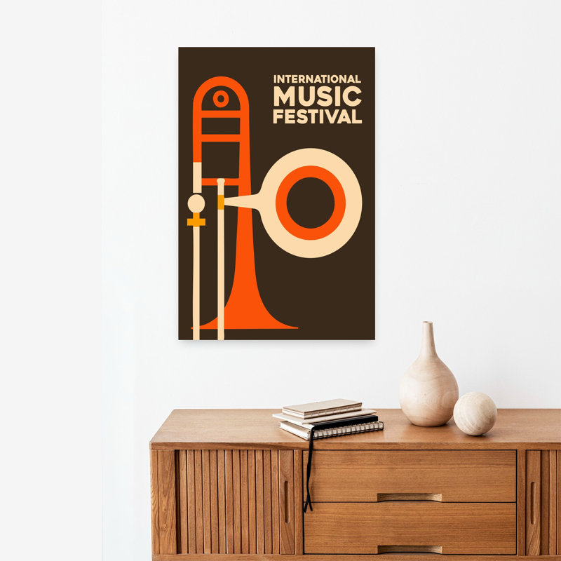 Art mural moderne audacieux au trombone, H 24 po x l 16 po