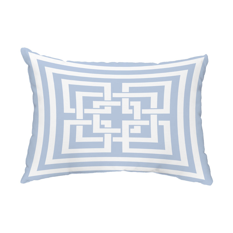 Greek New Key Geometric Indoor/Outdoor Reversible Throw Pillow, Blue