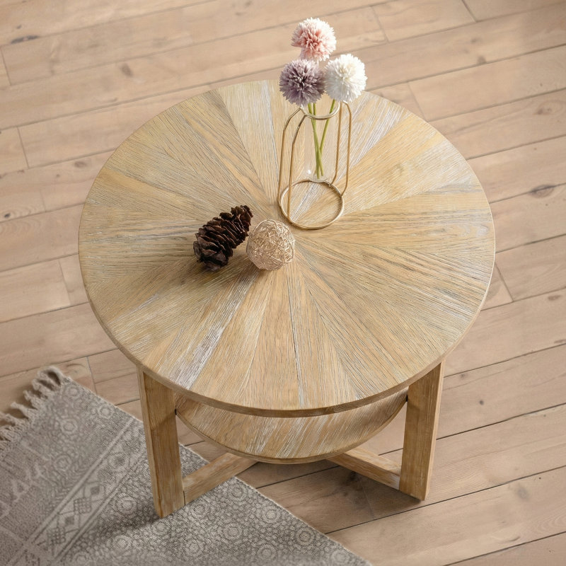 Round Two-Tiered Wooden End Table, Wood