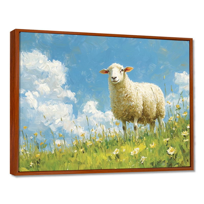 Dovenson Quiet Pasture Sheep Portrait - Sheep Wall Art, H 30 po x l 40 po, Brun, Impression encadrée flottante