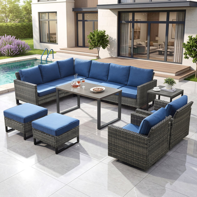 8 - Person Patio Conversation Set with Cushions, Blue