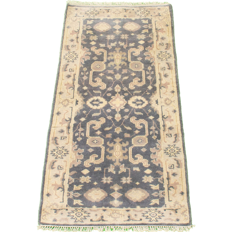 Tapis décoratif en laine de conception unique à motif de laine gris foncé de conception unique 2 pi 8 po x 5 pi 10 po Brooke-Leigh noué à la main New Age
