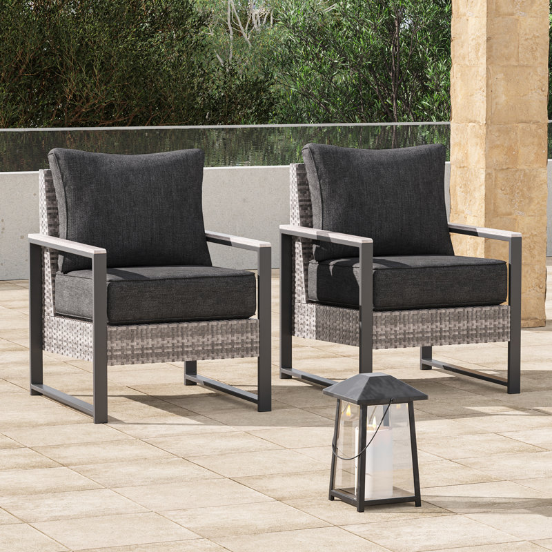 Ensemble de canapé de patio en rotin 2 pièces avec osier résistant aux intempéries, Noir gris