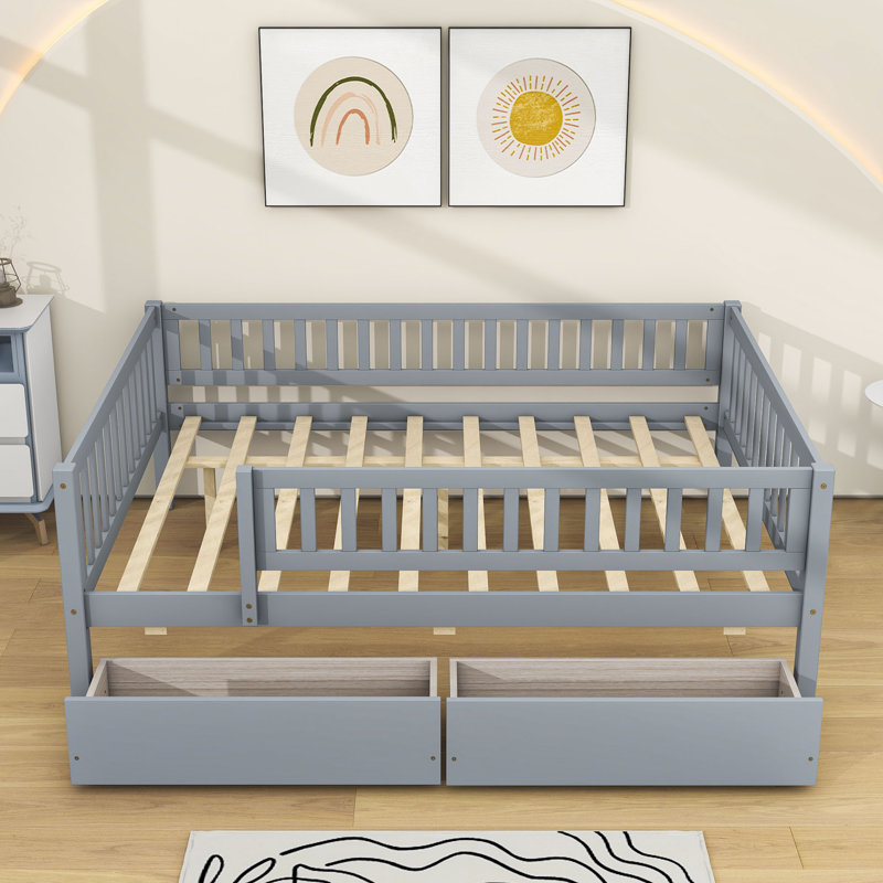 Lit de jour en bois Rowanne, Gris, Double