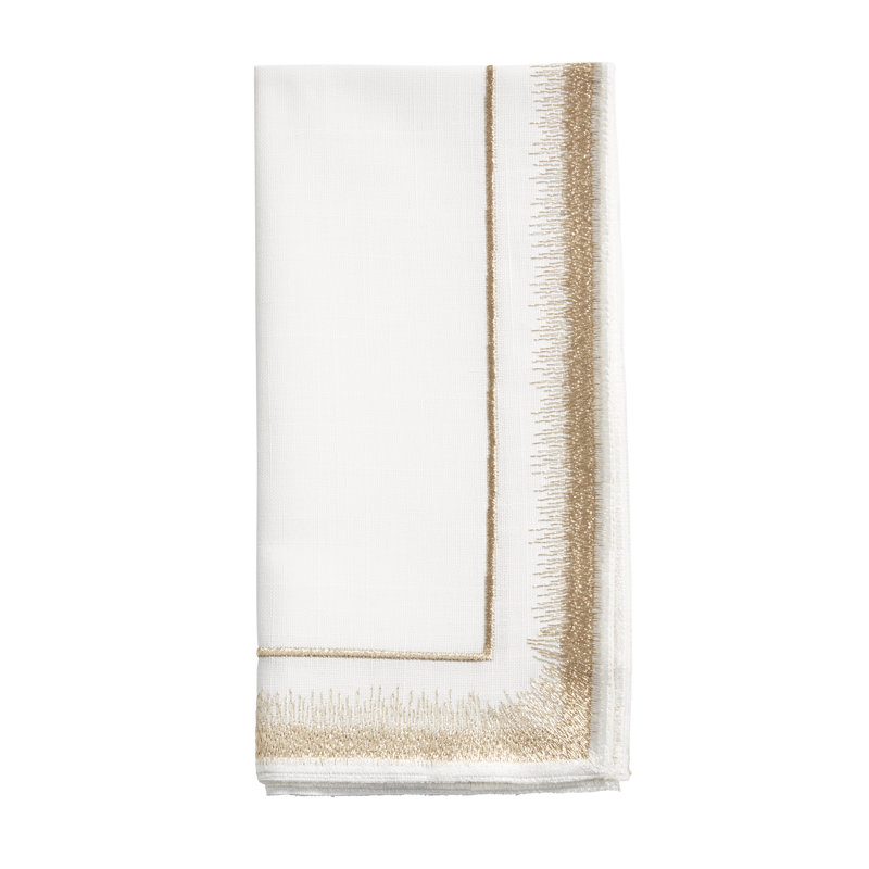 Elegant Embroidery Detail Napkin (Set of 4), White/Gold
