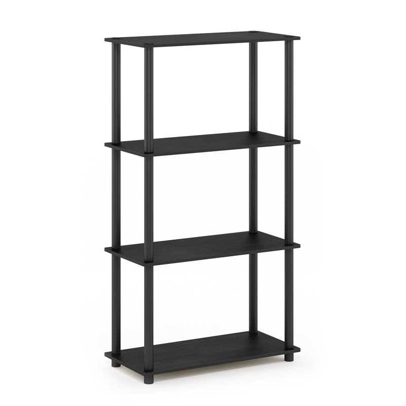 Johnston 4 Tier Toolless Assembly Shelving Unit Bookcase, Americano/Black Round Tubes