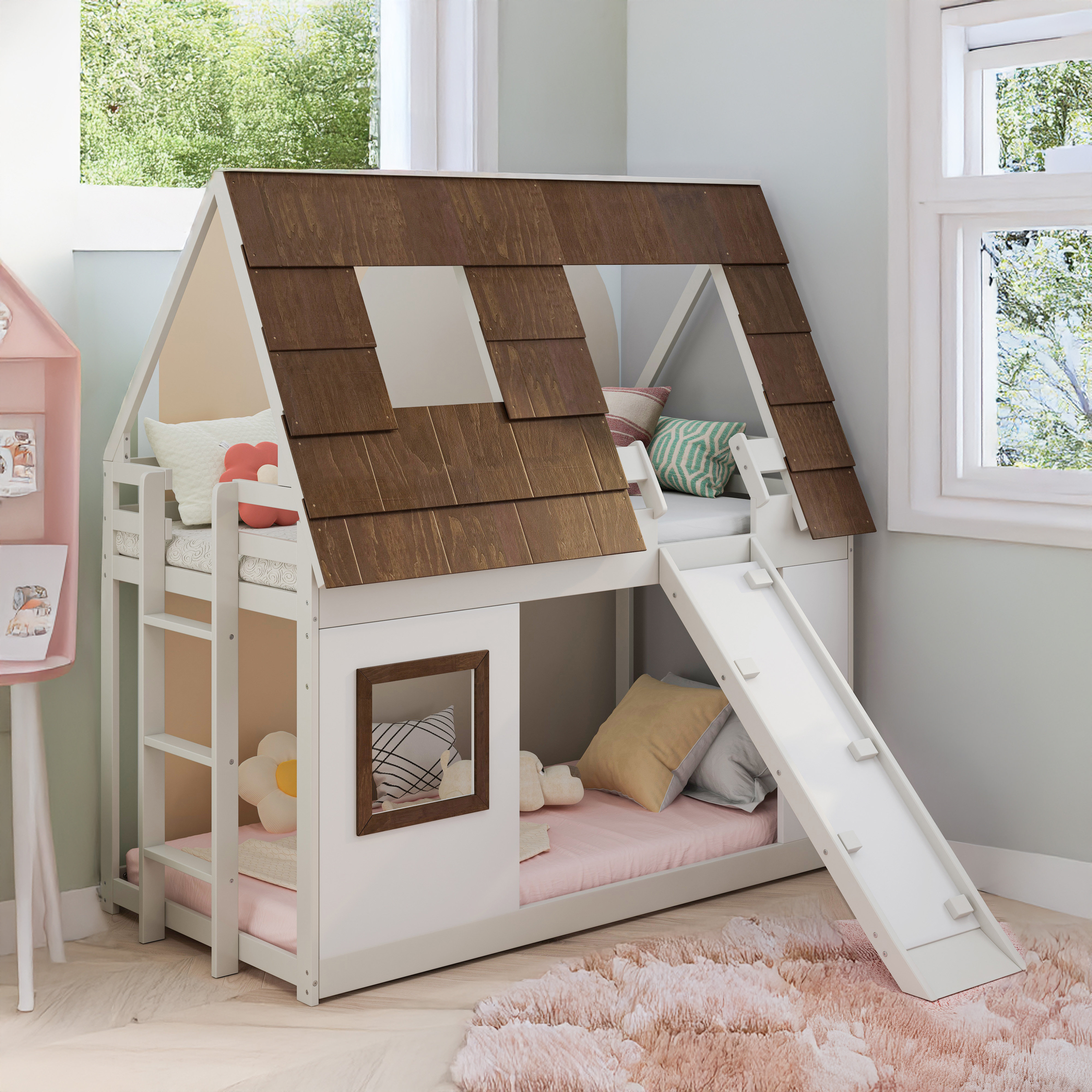 Harper Orchard Cozy And Fun Wood Twin Size House Bunk Bed With Window ...
