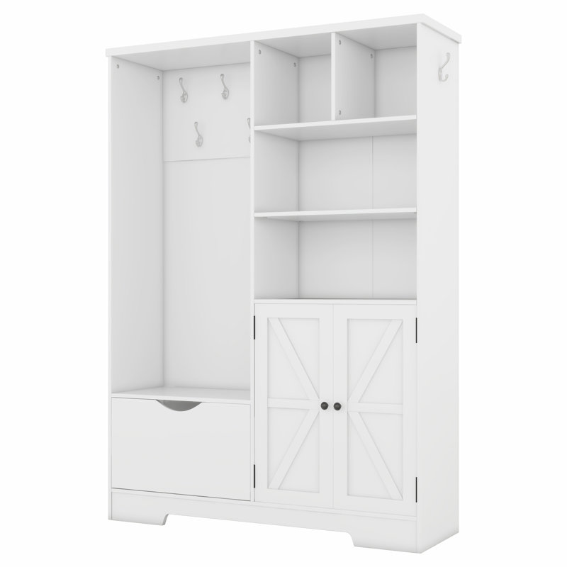 Versatile Hall Tree with Multiple Storage Options for Entryways, Soft White