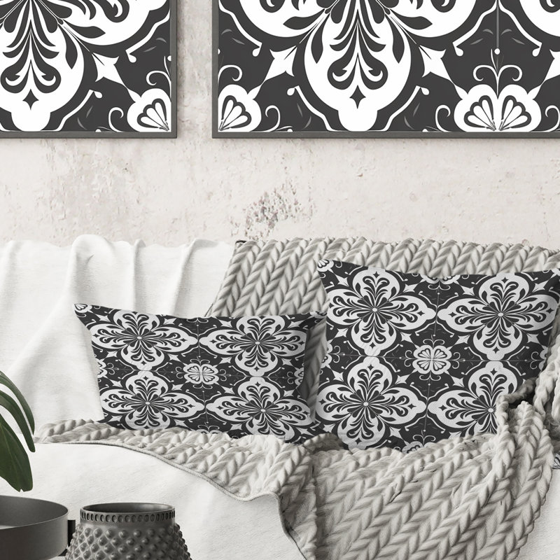 Carreaux de mosaïque gris III - Coussin décoratif traditionnel, H 16 po x l 16 po