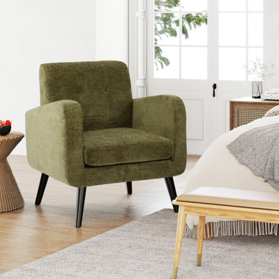 Fauteuil en polyester touffeté l 29,75 po avec pieds en bois massif Almeda