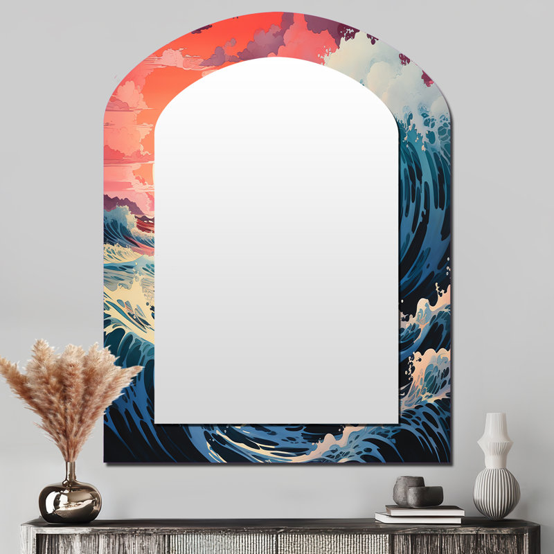 «Dramatic Ocean Waves II», miroir mural décoratif asymétrique Coastal, 43 po x 33 po