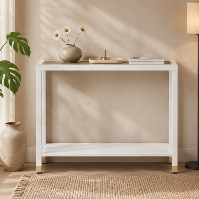 Table de vestibule en verre, console de vestibule à 2 niveaux, canapé-lit étroit de L 41 po avec tablettes, idéal pour le couloir, le vestibule, le salon, le vestibule, le couloir et le bureau