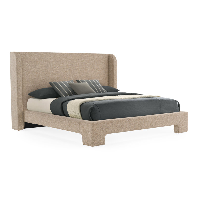 Emilio - Lit en tissu beige moderne, Grand