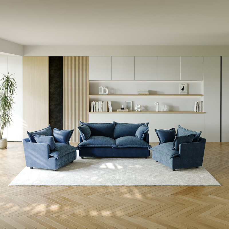 4 - Piece Upholstered Modular Chenille Sectional Sofa Set – Plush Cloud Cushion Lounge Furniture, Customizable Layout for Cozy Living Rooms