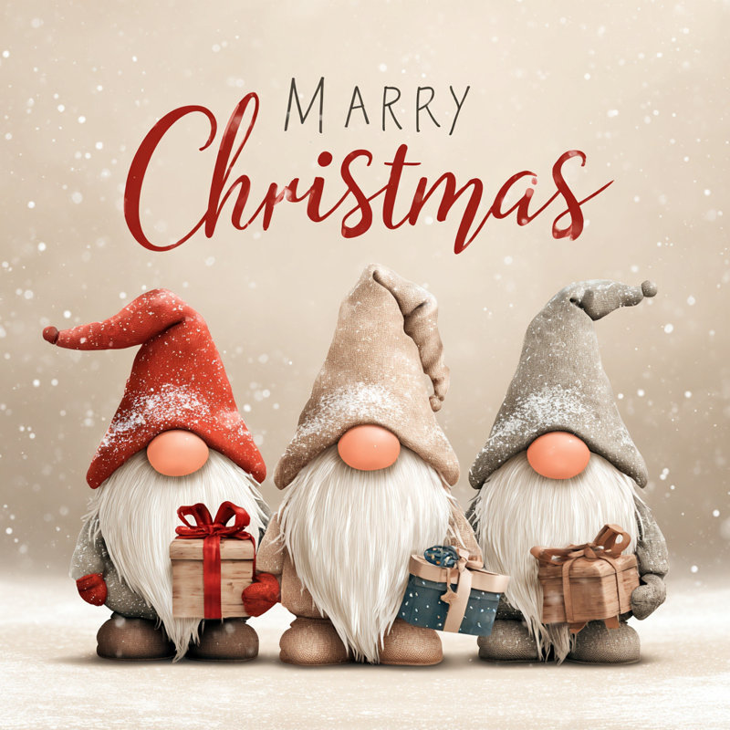 «Christmas Gnomes», art mural sur toile tendue, H 20 po x l 20 po
