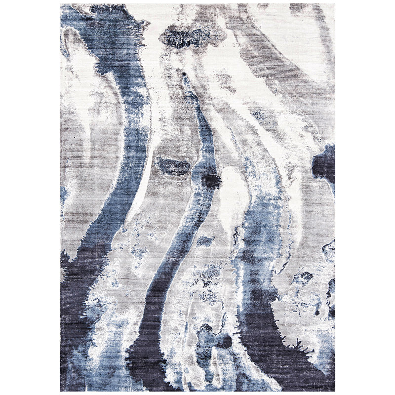 Tapis bleu / ivoire noué à la main de haute qualité, Rectangle 6 pi x 9 pi