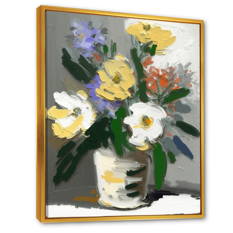 Nature morte avec fleurs blanches VI - reproduction sur toile, H 32 po x l 24 po x P 1 po, Cadre flottant doré